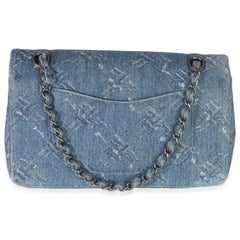 Chanel Blue Bleached Chain Printed Denim Medium Classic Double Flap Bag
