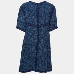 Chanel Blue Bouclé Tweed Pocketed Shift Dress L