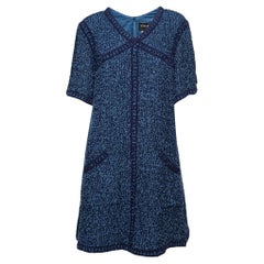 Chanel Blue Bouclé Tweed Pocketed Shift Dress L