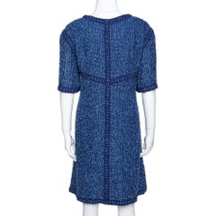 Chanel Blue Boucle Tweed Shift Dress L