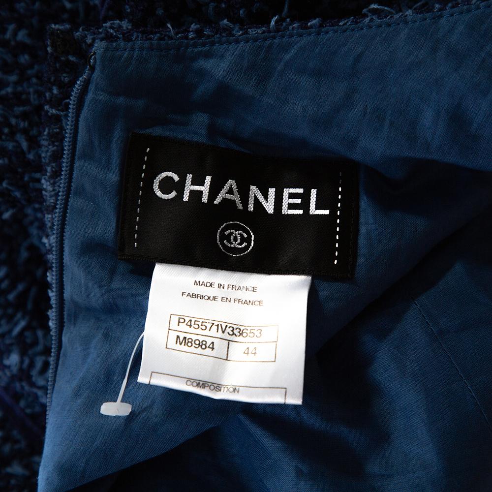 Chanel Blue Boucle Tweed Shift Dress L In Excellent Condition In Dubai, Al Qouz 2