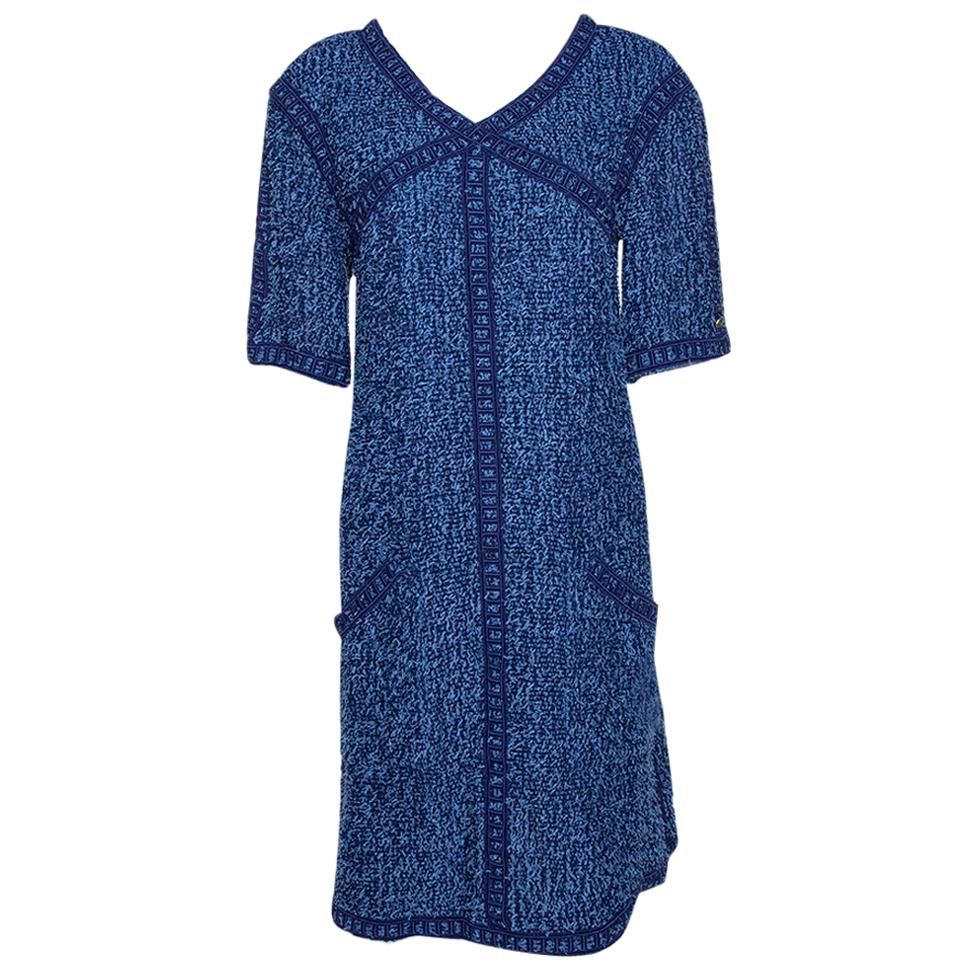 Chanel Blue Boucle Tweed Shift Dress L