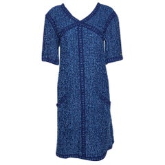 Chanel Blue Boucle Tweed Shift Dress L