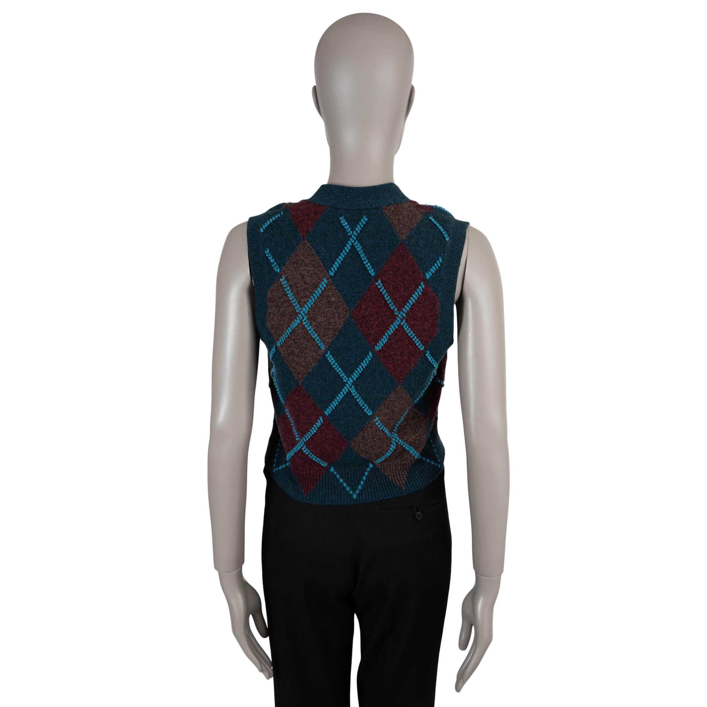 Black CHANEL blue brown cashmere 24A MANCHESTER ARGYLE Cardigan Vest Sweater 36 XS For Sale
