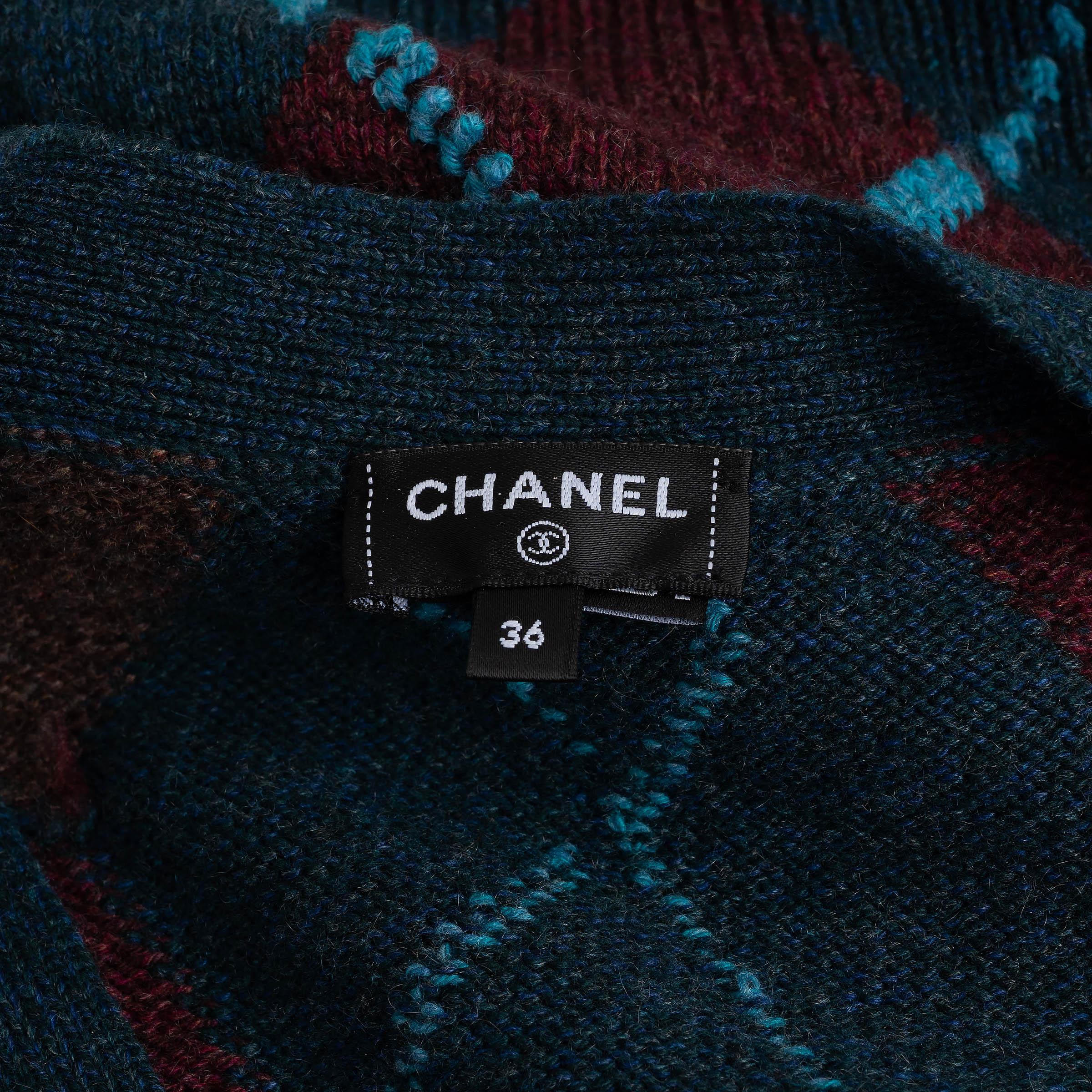 CHANEL blue brown cashmere 24A MANCHESTER ARGYLE Cardigan Vest Sweater 36 XS For Sale 2