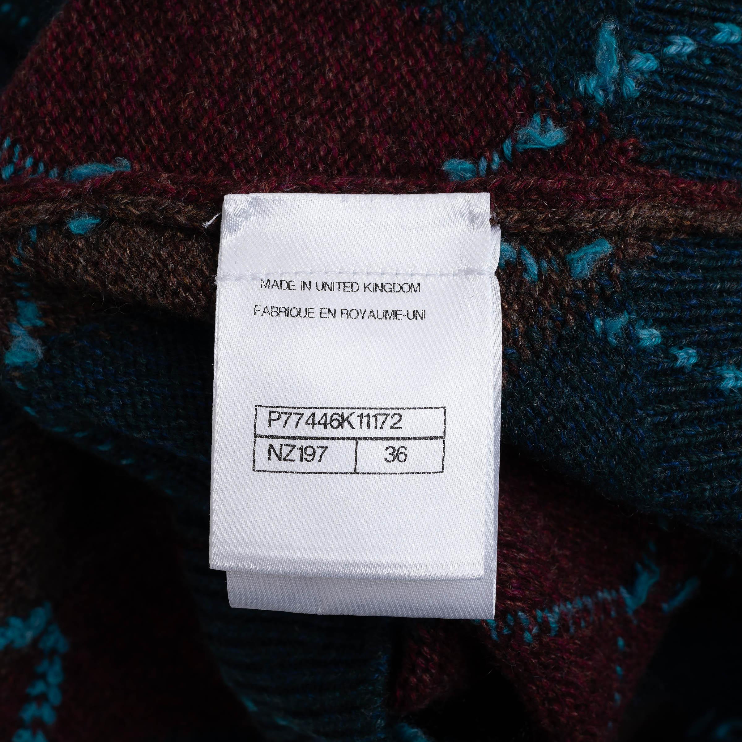 CHANEL blue brown cashmere 24A MANCHESTER ARGYLE Cardigan Vest Sweater 36 XS For Sale 3