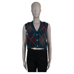 CHANEL blue brown cashmere 24A MANCHESTER ARGYLE Cardigan Vest Sweater 36 XS