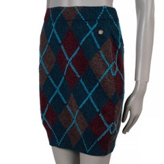 CHANEL blau braun Kaschmir 24A MANCHESTER ARGYLE KNIT MINI Rock 36 XS