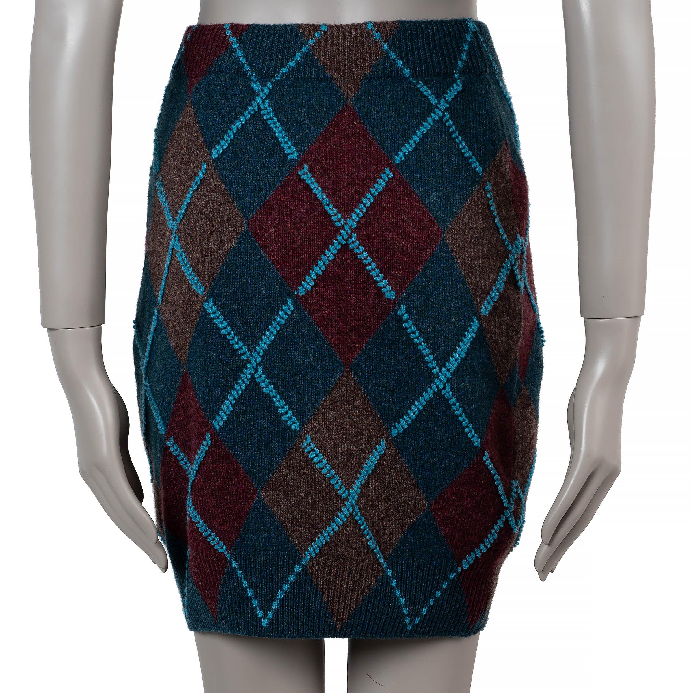 Nero Chanel Gonna MINI in cashmere blu marrone 24A MANCHESTER ARGYLE 36 XS