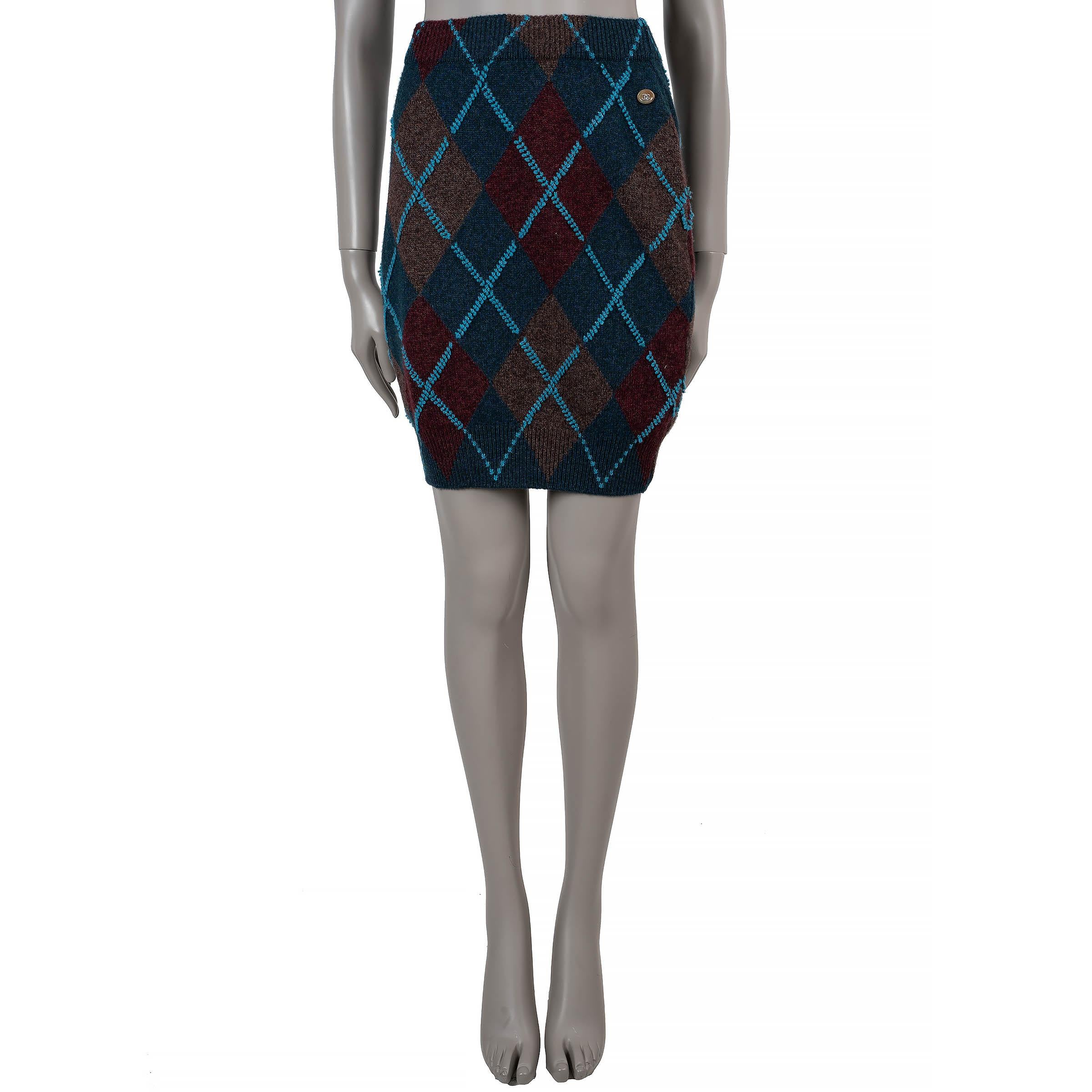 Donna Chanel Gonna MINI in cashmere blu marrone 24A MANCHESTER ARGYLE 36 XS