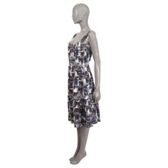 CHANEL blue brown white silk 2020 20P PLEATED LOGO Dress 36 XS