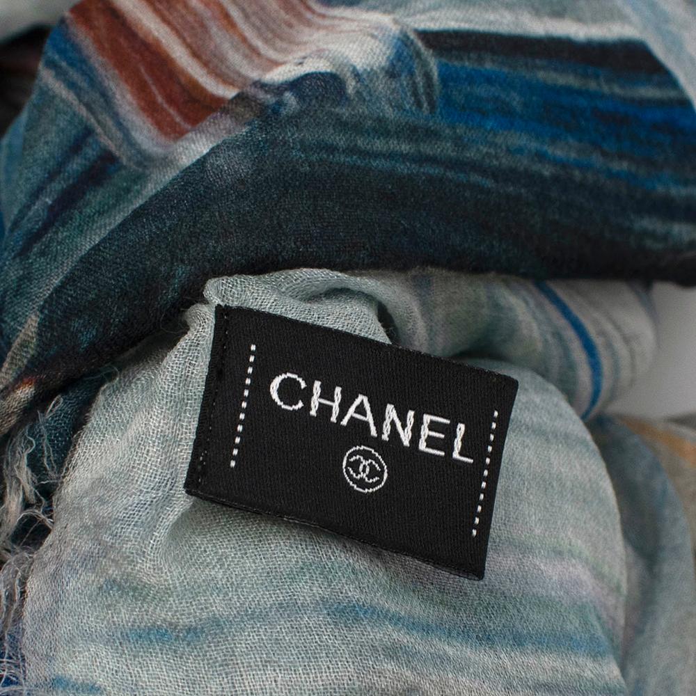 Chanel Blue Brushstroke Print Silk & Cashmere Stole 1