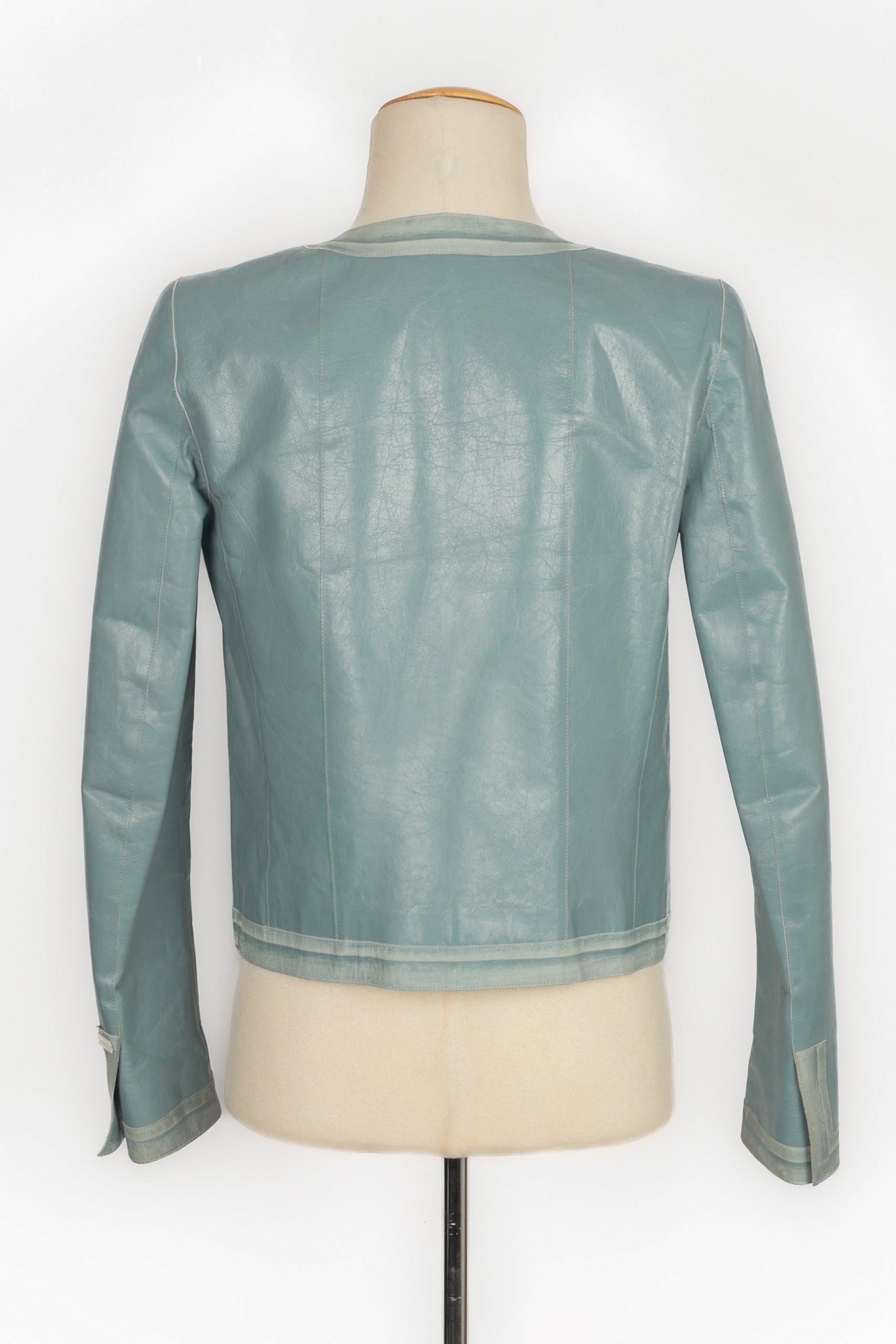 Gray Chanel Blue Calfskin Jacket, 2003 For Sale