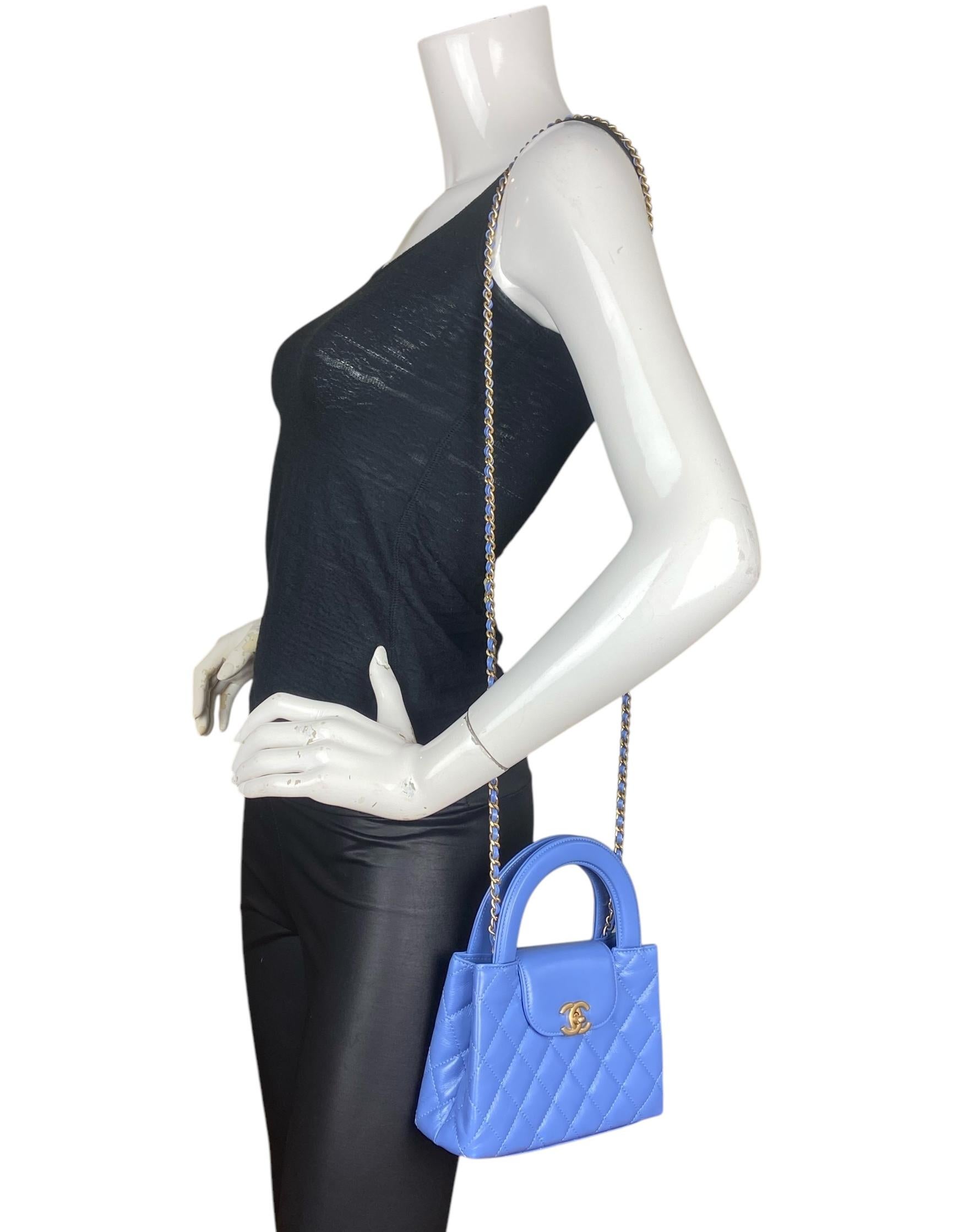 Chanel Blue Calfskin Leather Quilted Nano Kelly Shopper Crossbody Bag In Excellent Condition In New York, NY