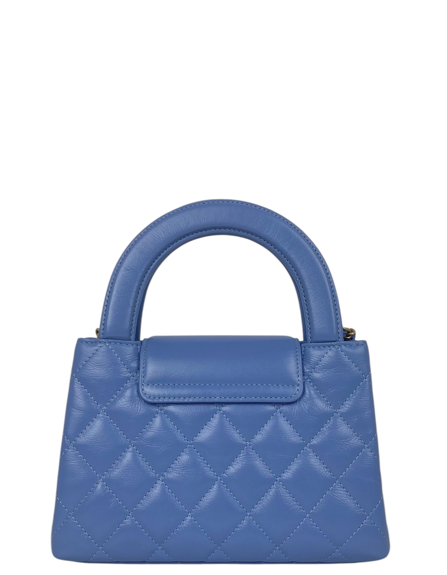 Women's Chanel Blue Calfskin Leather Quilted Nano Kelly Shopper Crossbody Bag
