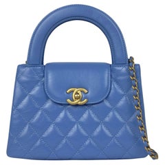 Chanel Blue Calfskin Leather Quilted Nano Kelly Shopper Crossbody Bag