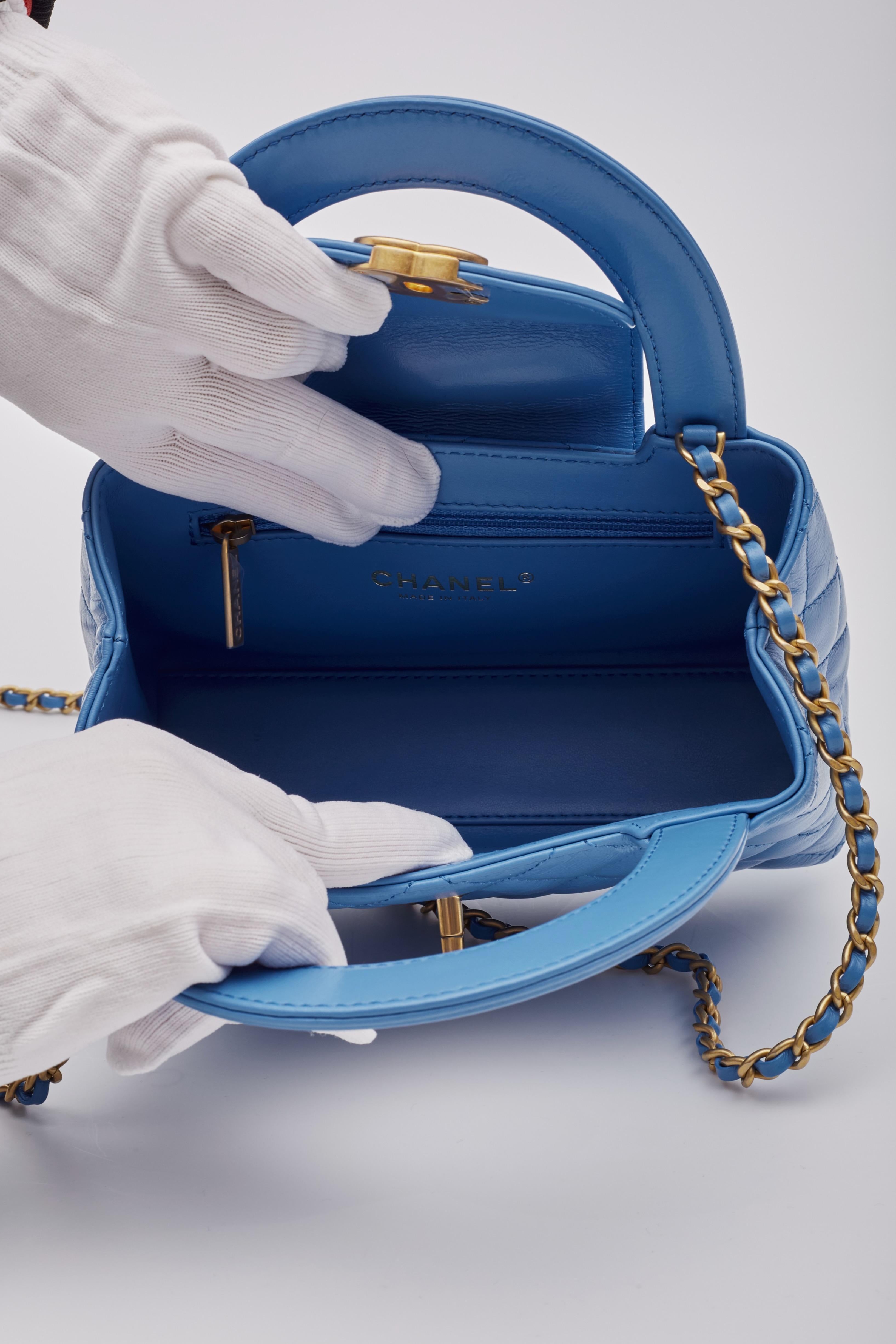Chanel Blue Calfskin Mini Shopping Kelly Bag For Sale 7