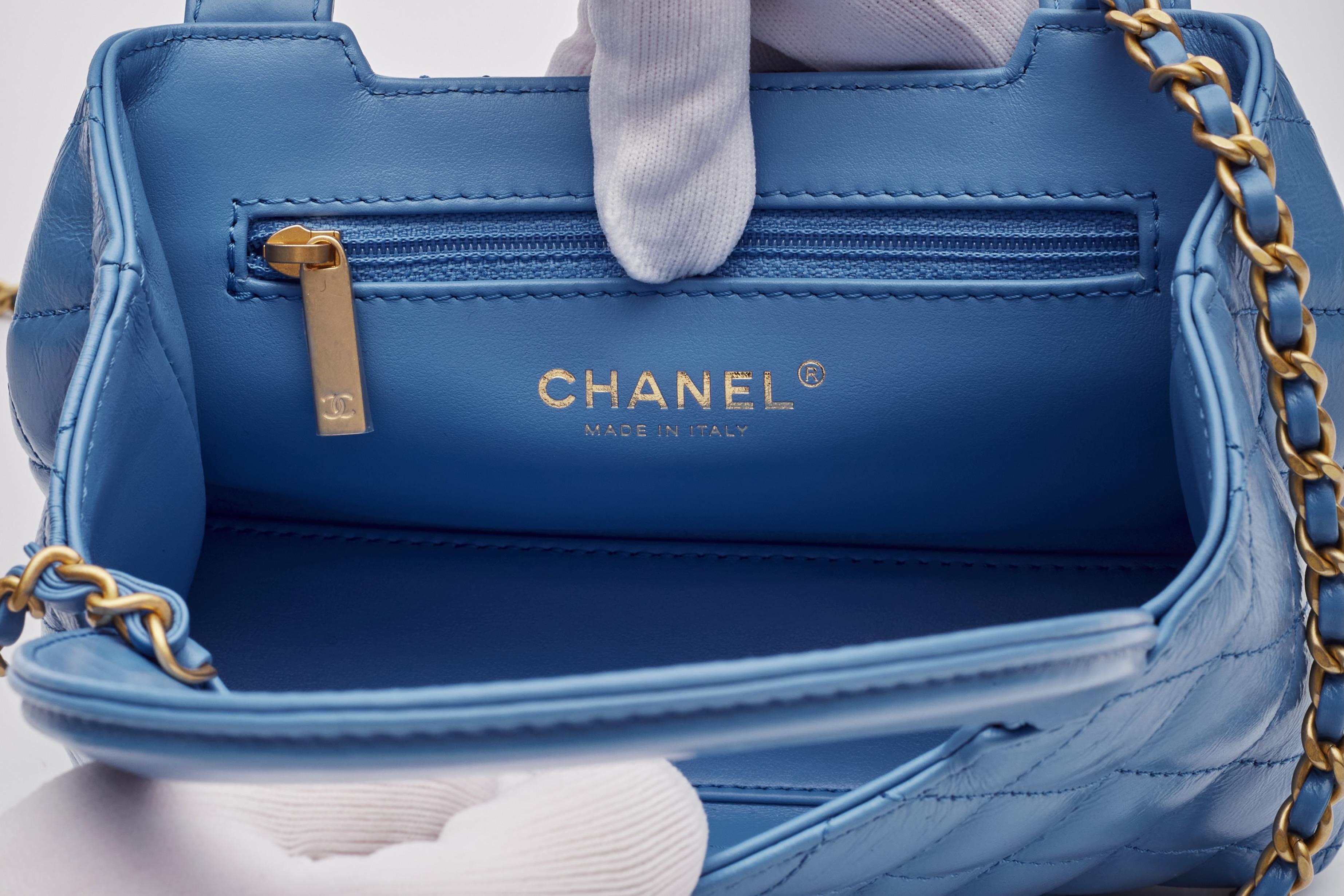 Chanel Blue Calfskin Mini Shopping Kelly Bag For Sale 8