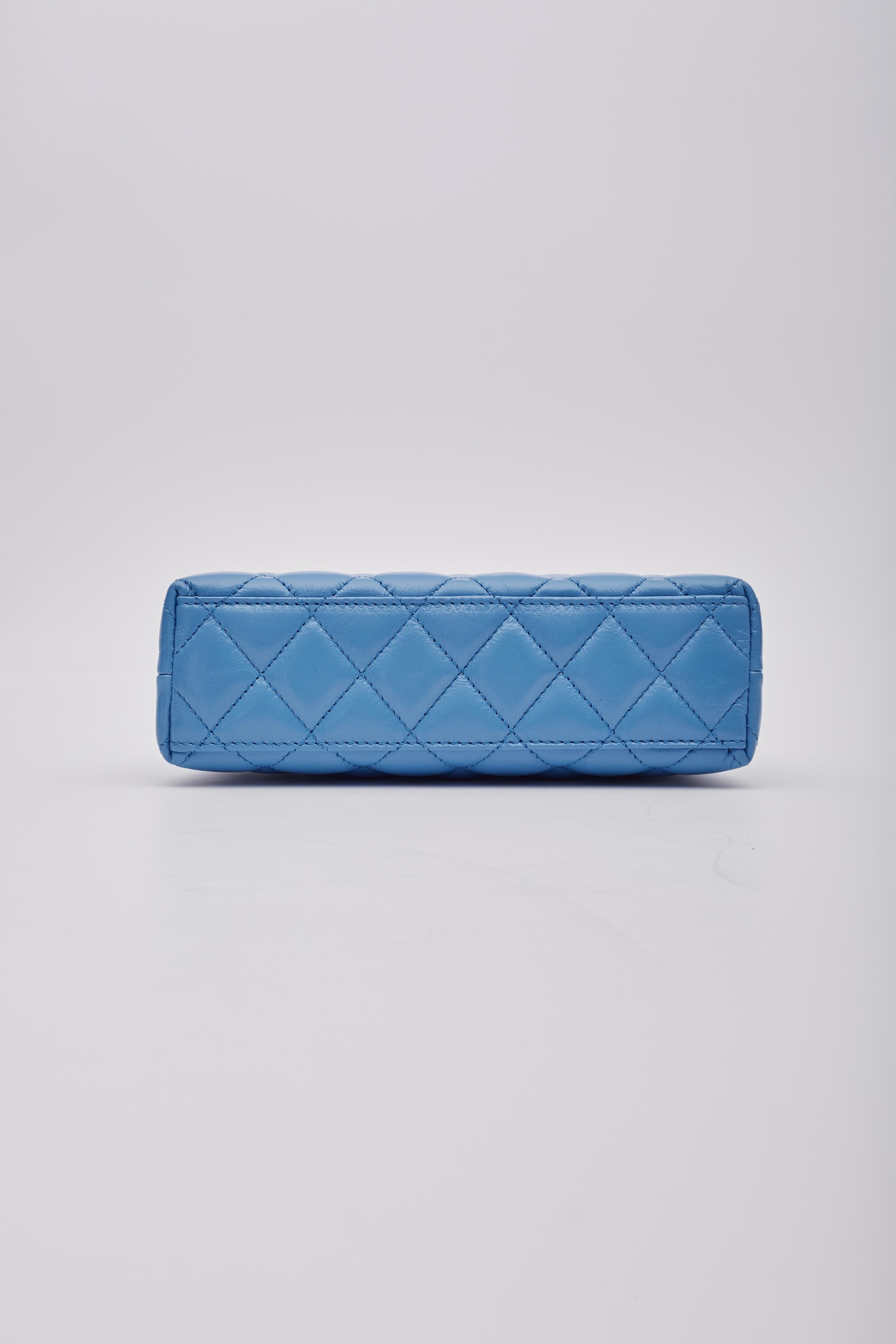 Chanel Blue Calfskin Mini Shopping Kelly Bag For Sale 4