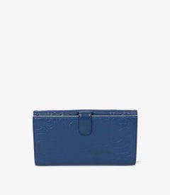 Chanel Blue Camellia Embossed Lambskin Leather Classic Long Wallet