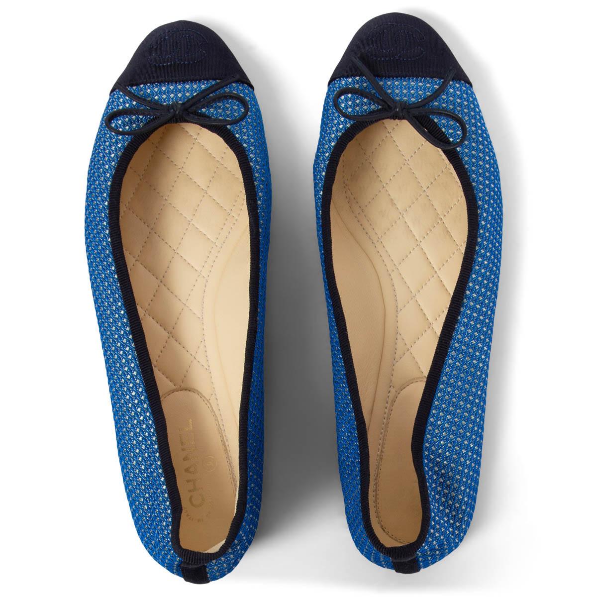 CHANEL blue canvas Ballet Flats Shoes 38 1