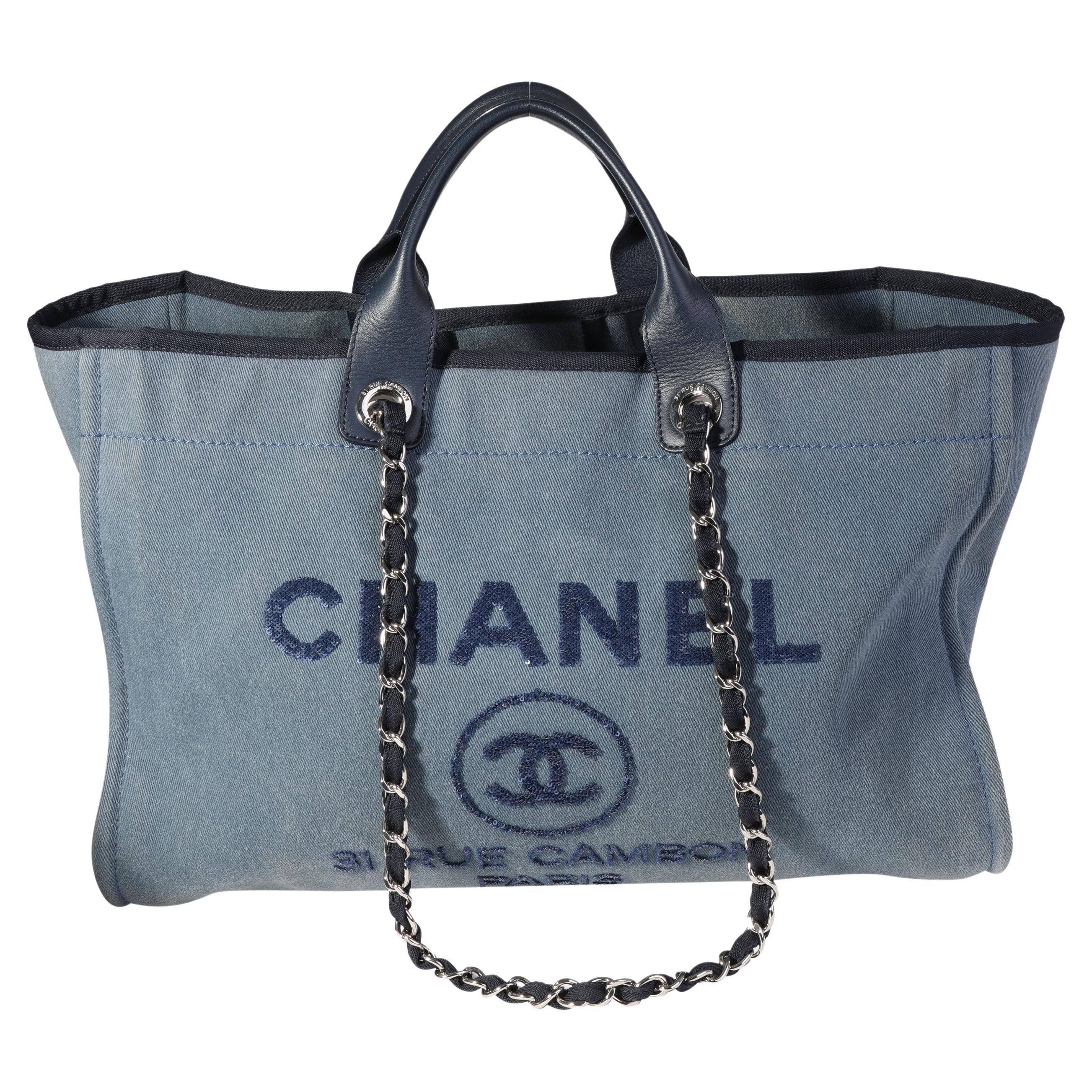 Chanel Blue Canvas and Sequins Large Deauville Tote For Sale at