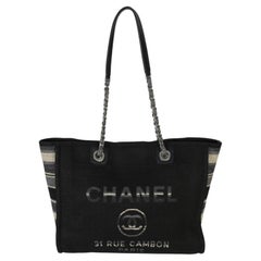 Chanel Blue Canvas Striped Small Deauville Shopping Tote