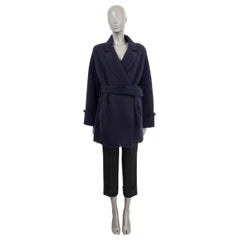 CHANEL blue cashmere 2017 BELTED OVERSIZED FRINGED KNIT Coat Jacket 36 XS 17B