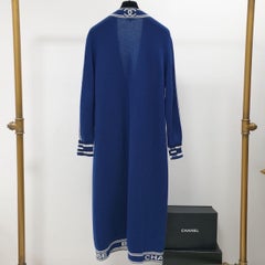 CHANEL Blue Cashmere 2019 19P LOGO MAXI Cardigan Sz.42
