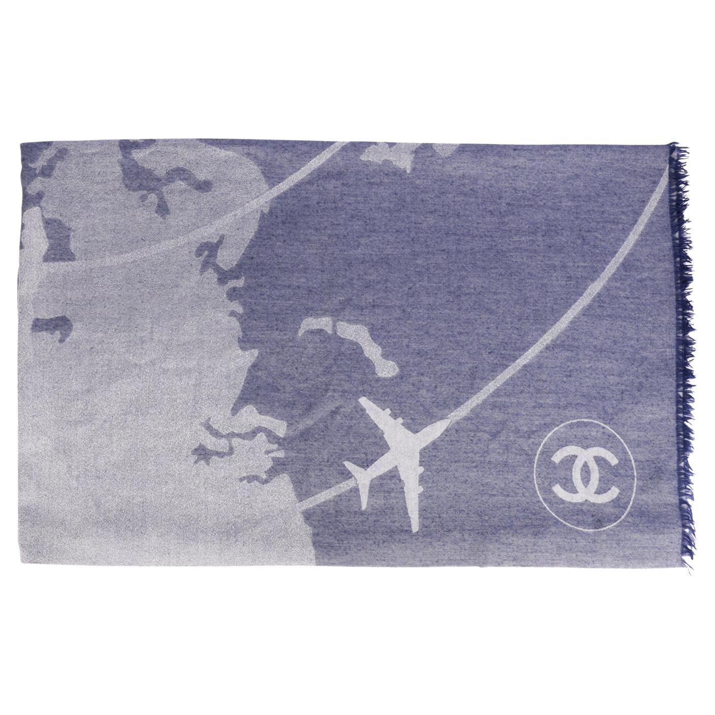 Chanel Blue Cashmere Airline Shawl For Sale