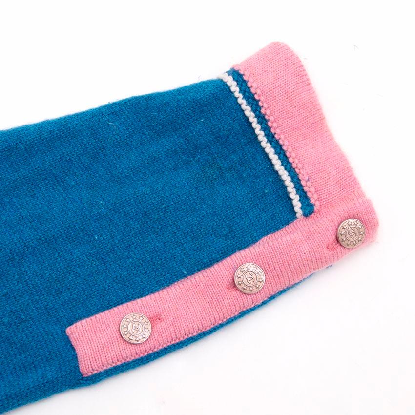 Chanel Blue Cashmere Cardigan With Contrasting Pink Trim US 12 In Excellent Condition In London, GB