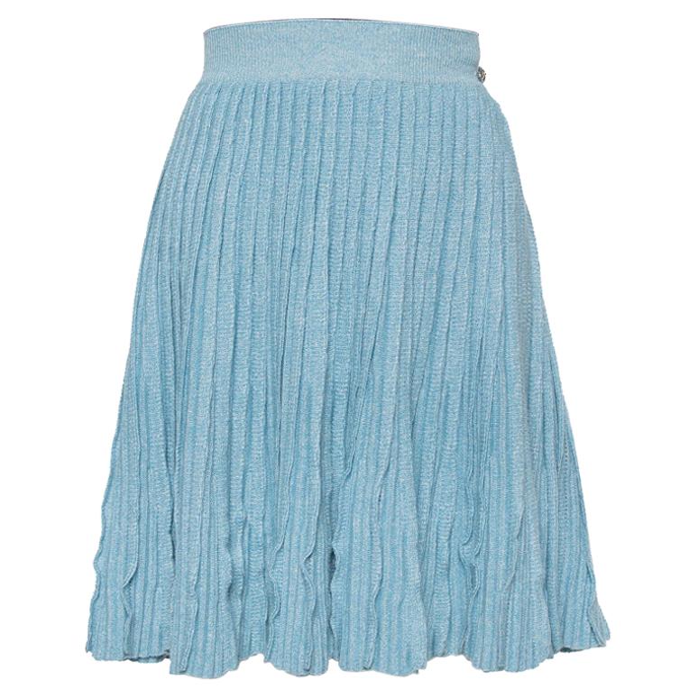 Chanel Blue Cashmere 
Line Pleated Short Skirt M