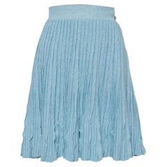 Chanel Blue Cashmere & Line Pleated Short Skirt M