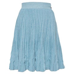 Chanel Blue Cashmere & Line Pleated Short Skirt M