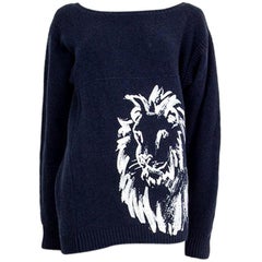 CHANEL blau Kaschmir LION PRINT Pullover 38 S