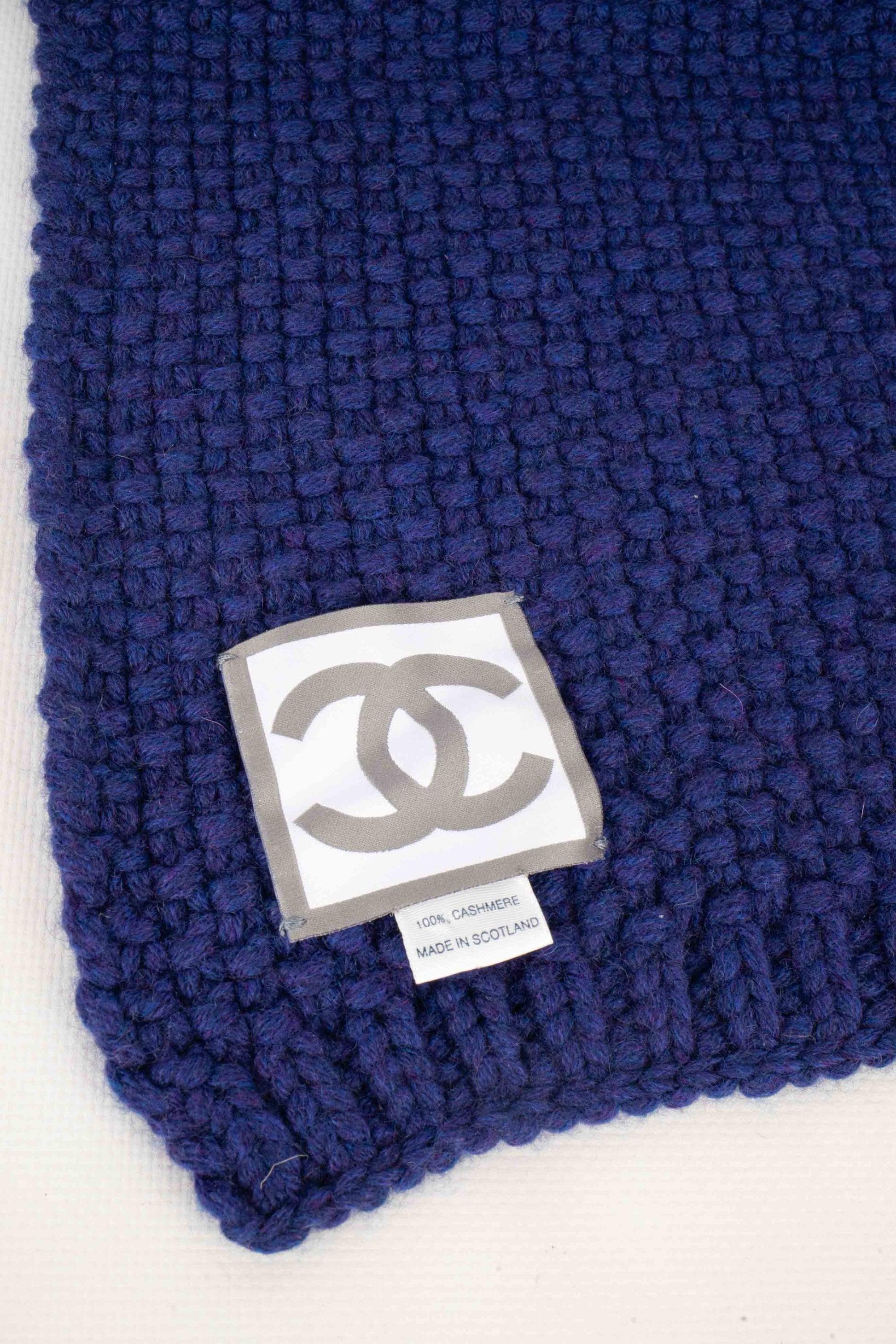 Chanel Blue Cashmere Scarf For Sale 1