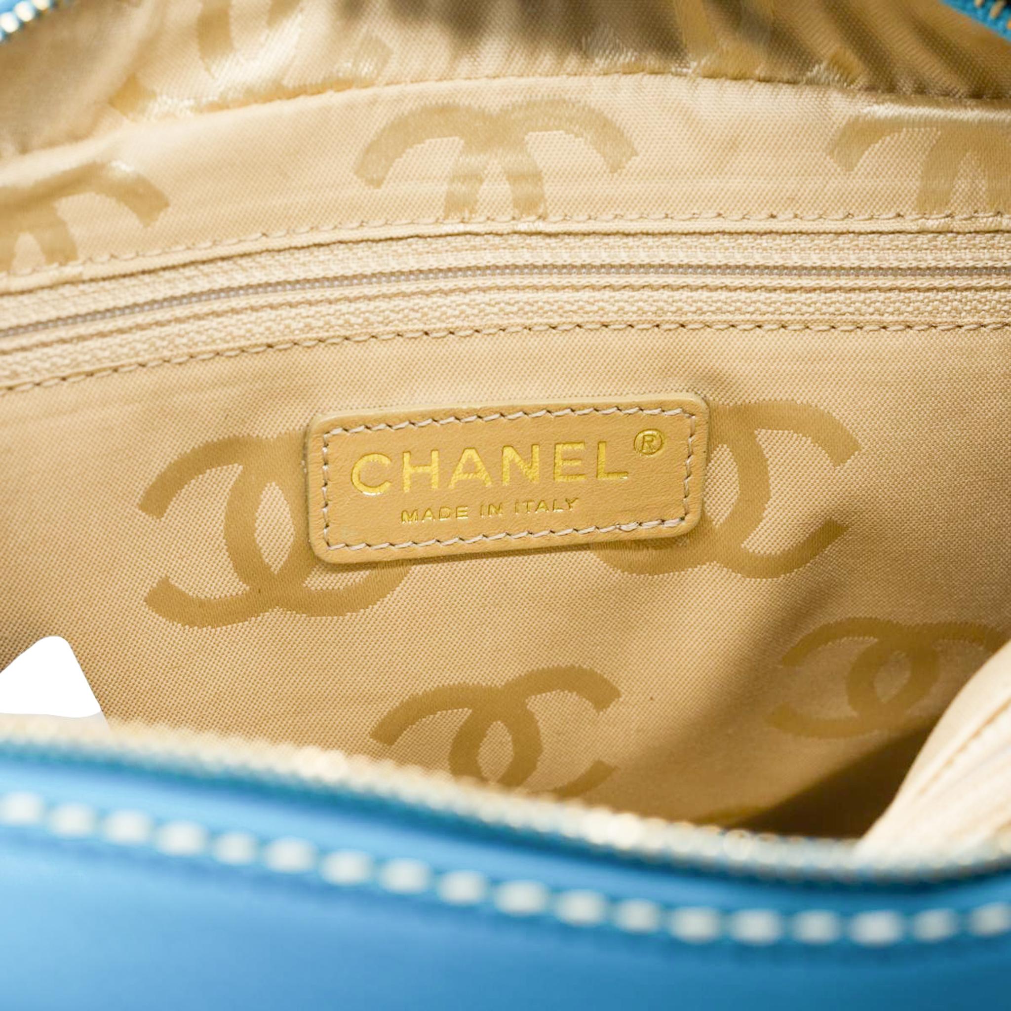 Chanel Blue Caviar Calfskin Leather Wild Stitch Surpique Bowler Top Handle Bag 8