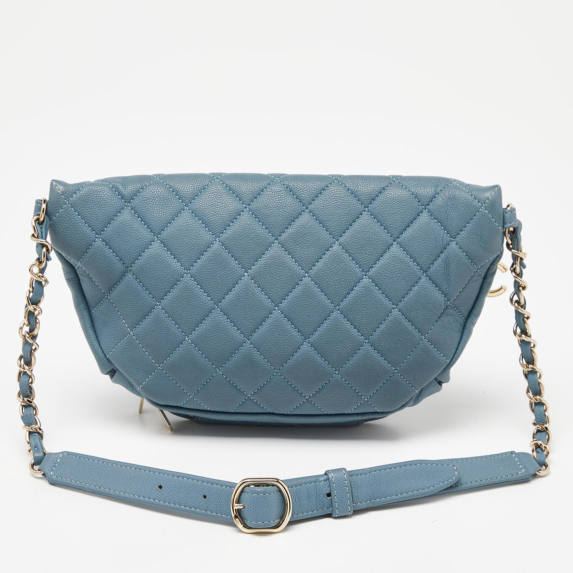 Chanel Blue Caviar Leather Business Affinity Waist Bag For Sale 6