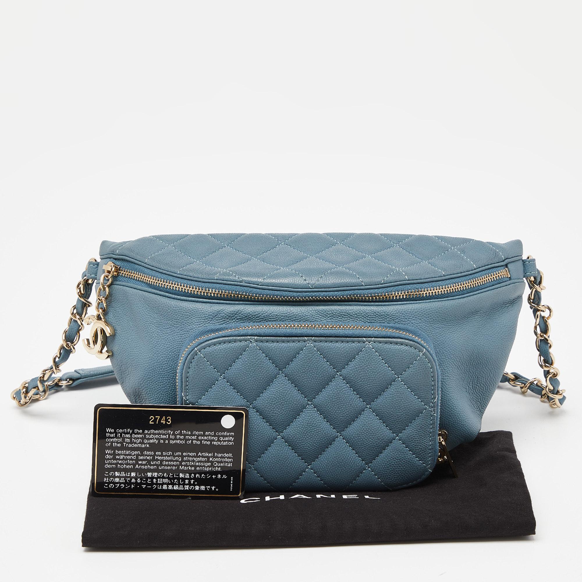 Chanel Blue Caviar Leather Business Affinity Waist Bag For Sale 8