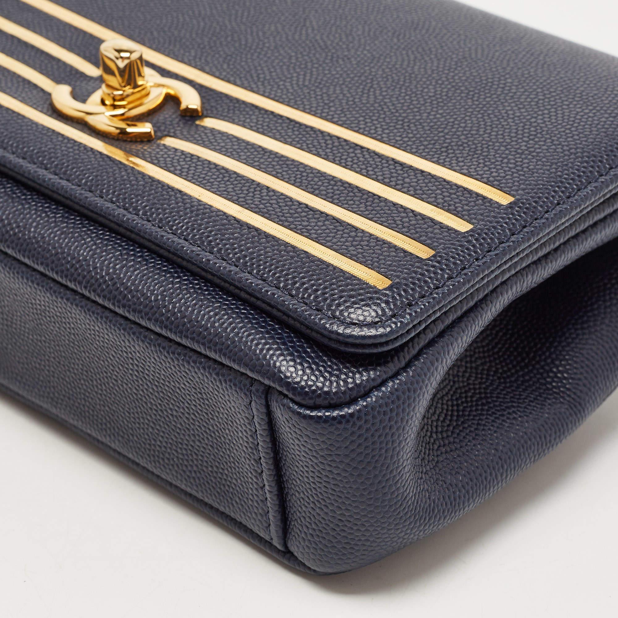 Chanel Blue Caviar Leather Captain Gold Waist Bag 2