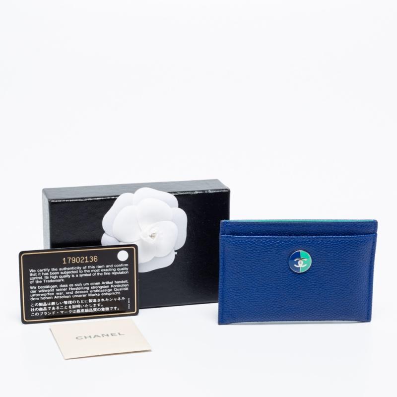 Chanel Blue Caviar Leather CC Button Card Holder 8