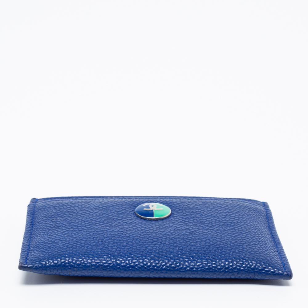 Women's Chanel Blue Caviar Leather CC Button Card Holder