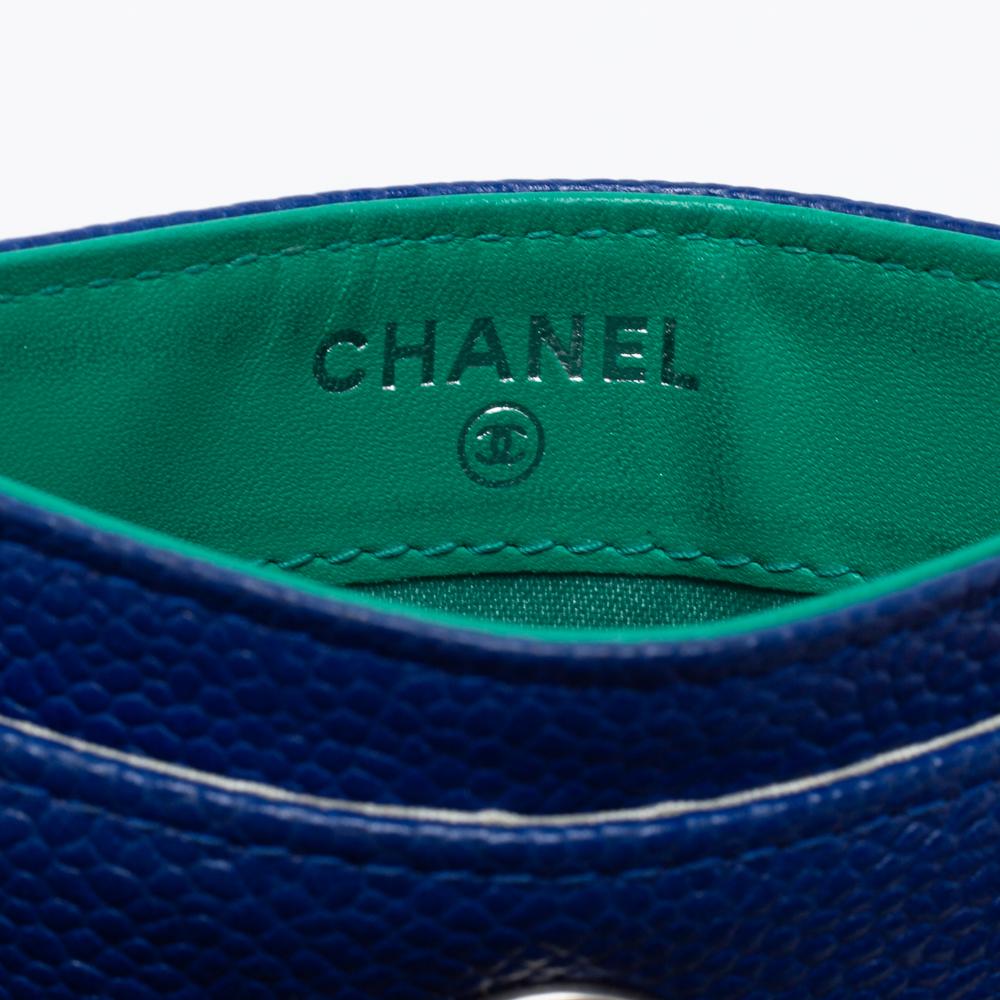 Chanel Blue Caviar Leather CC Button Card Holder 2