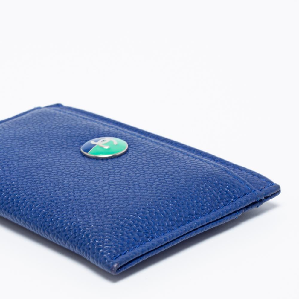 Chanel Blue Caviar Leather CC Button Card Holder 4