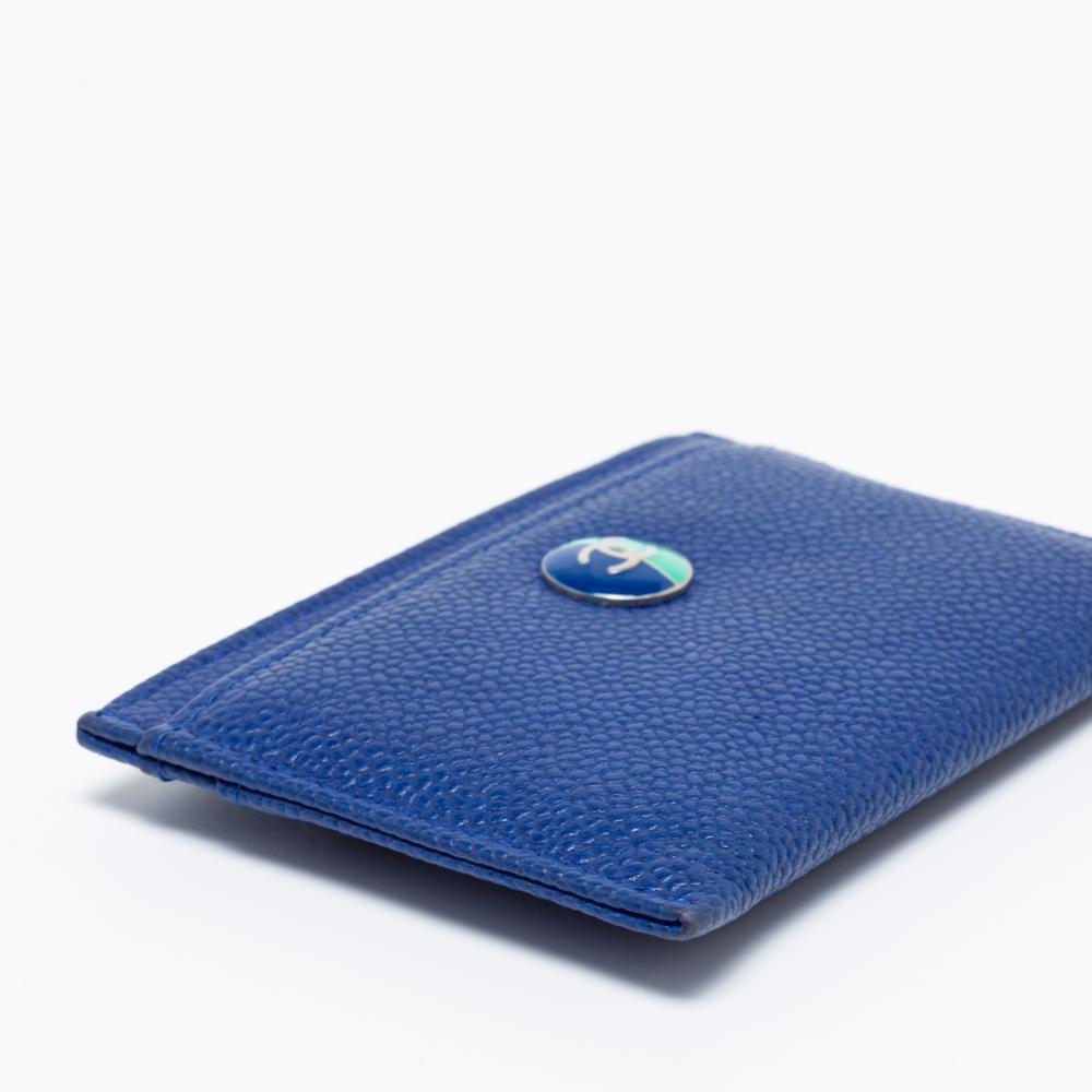 Chanel Blue Caviar Leather CC Button Card Holder 5