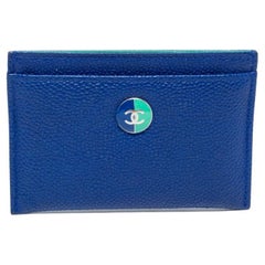Chanel Blue Caviar Leather CC Button Card Holder