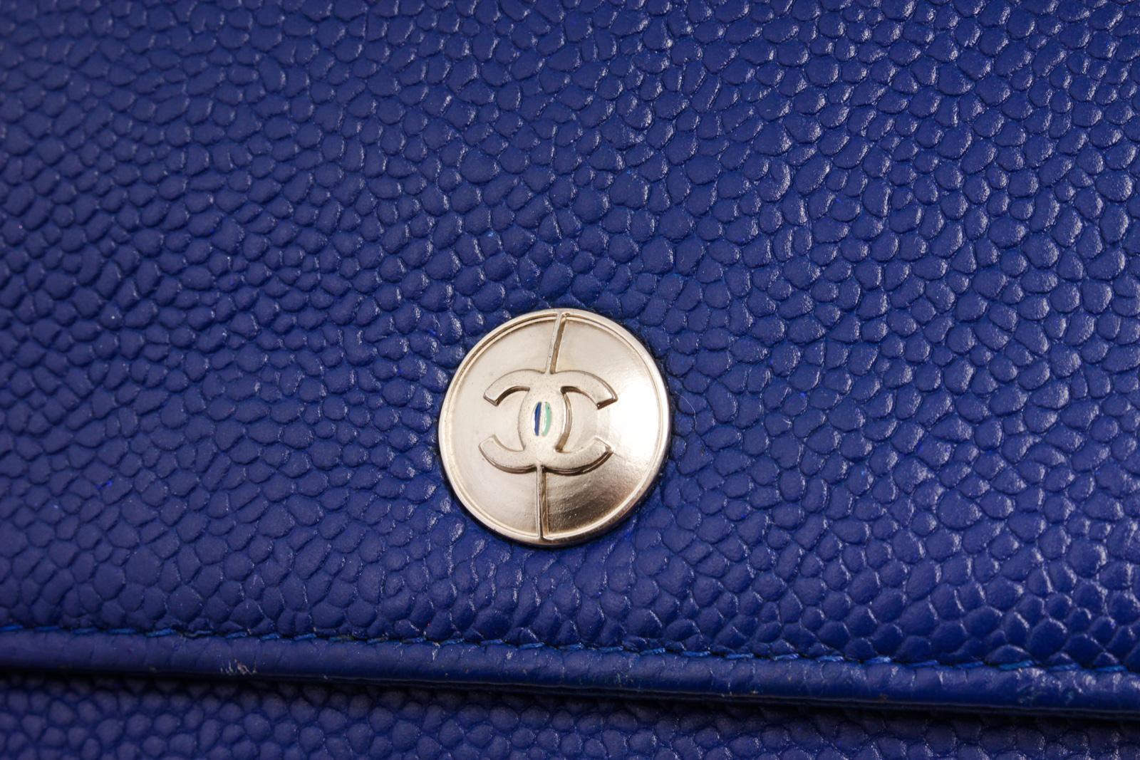 Women's Chanel Blue Caviar Leather CC Button Wallet on Chain