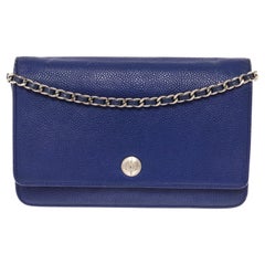 Chanel Blue Caviar Leather CC Button Wallet on Chain