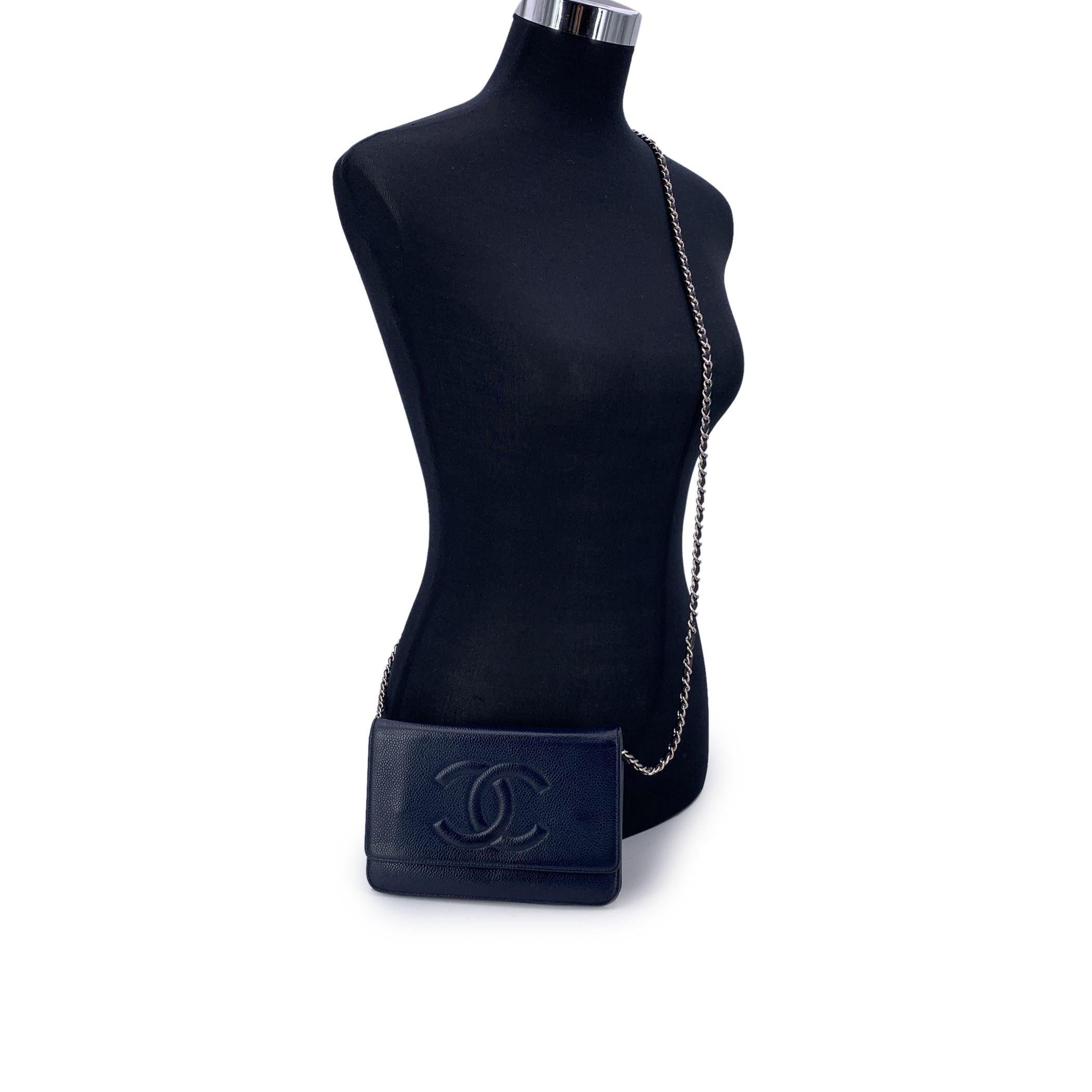 This beautiful Bag will come with a certificate of authenticity provided by third party authenticators. The certificate will be provided at no further cost. Chanel blue caviar leather WOC (Wallet On Chain) crossbody bag. Period/Era: 2012. CC -