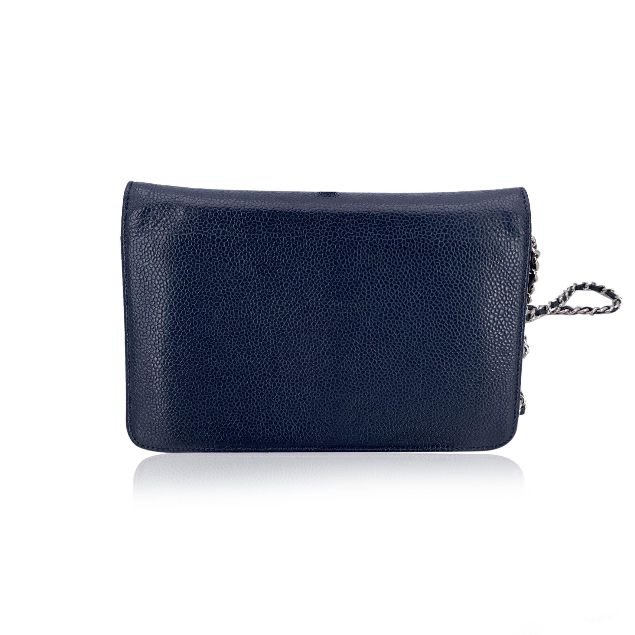 Black Chanel Blue Caviar Leather CC Logo Wallet on Chain Woc Crossbody Bag